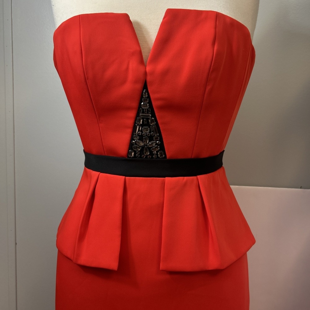 BCBG MAXAZRIA RED PEPLUM MAXI DRESS / TRUMPET GOWN SIZE 02 - Picture 2 of 11